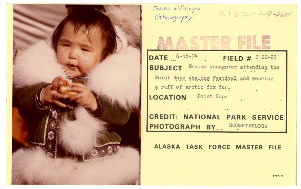 Eskimo youngster attending the Point Hope Whaling Festival and wearing a ruff of arctic fox fur (33533855466)