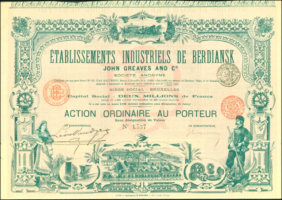 Etabl. Industriels de Berdiansk John Greaves and Co 1900