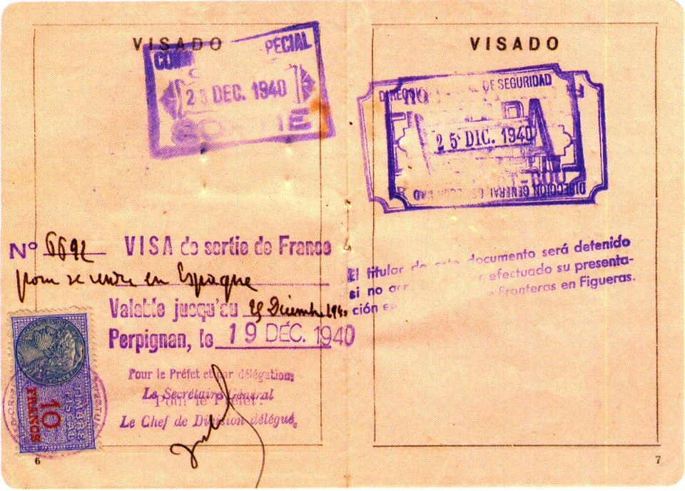EtatFrancaise-ExitVisa spanPassport 19401219