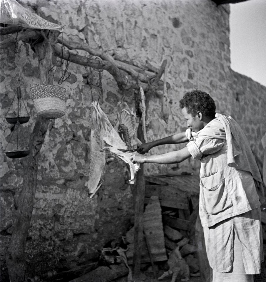 ETH-BIB-Frau bei Bearbeitung von getrocknetem Fleisch-Abessinienflug 1934-LBS MH02-22-0744