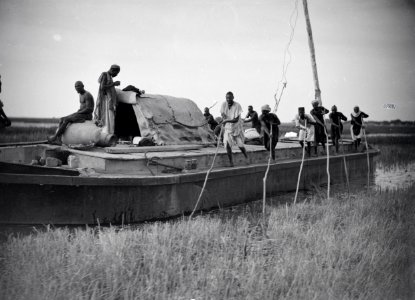 ETH-BIB-Gao, mit langen Stangen werden die Boote auf dem Niger durch das Schilfdickicht mühsam geschleppt-Tschadseeflug 1930-31-LBS MH02-08-0501