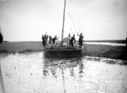 ETH-BIB-Gao, mit langen Stangen werden die Boote auf dem Niger durch das Schilfdickicht mühsam geschleppt-Tschadseeflug 1930-31-LBS MH02-08-0502