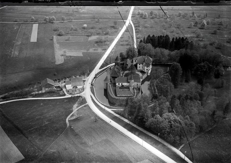 ETH-BIB-Hallwil, Schloss Hallwil v. W. aus 150 m-Inlandflüge-LBS MH01-005999