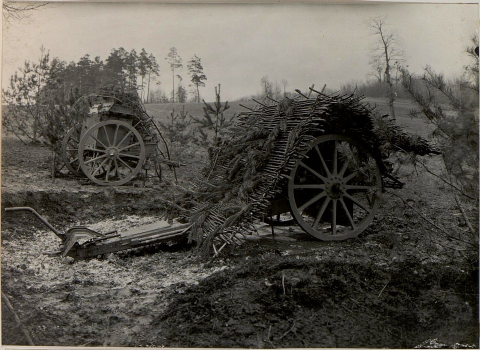 Getarntes 10 cm Geschütz des Feldhaubitzenregiments Nummer 25, dritte Batterie (BildID 15442860)
