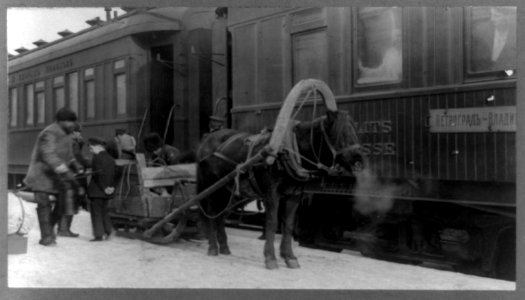 Getting on wood to heat cars at railroad station, Siberia, Russia LCCN90705631