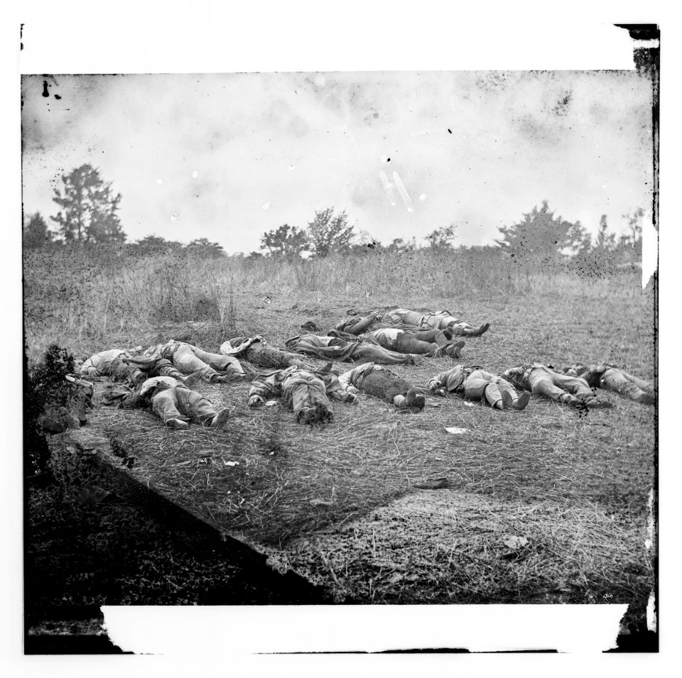 Gettysburg, Pennsylvania. (Confederate dead, view looking toward the orchard on the Rose farm, July 5, 1863) LOC cwpb.00889