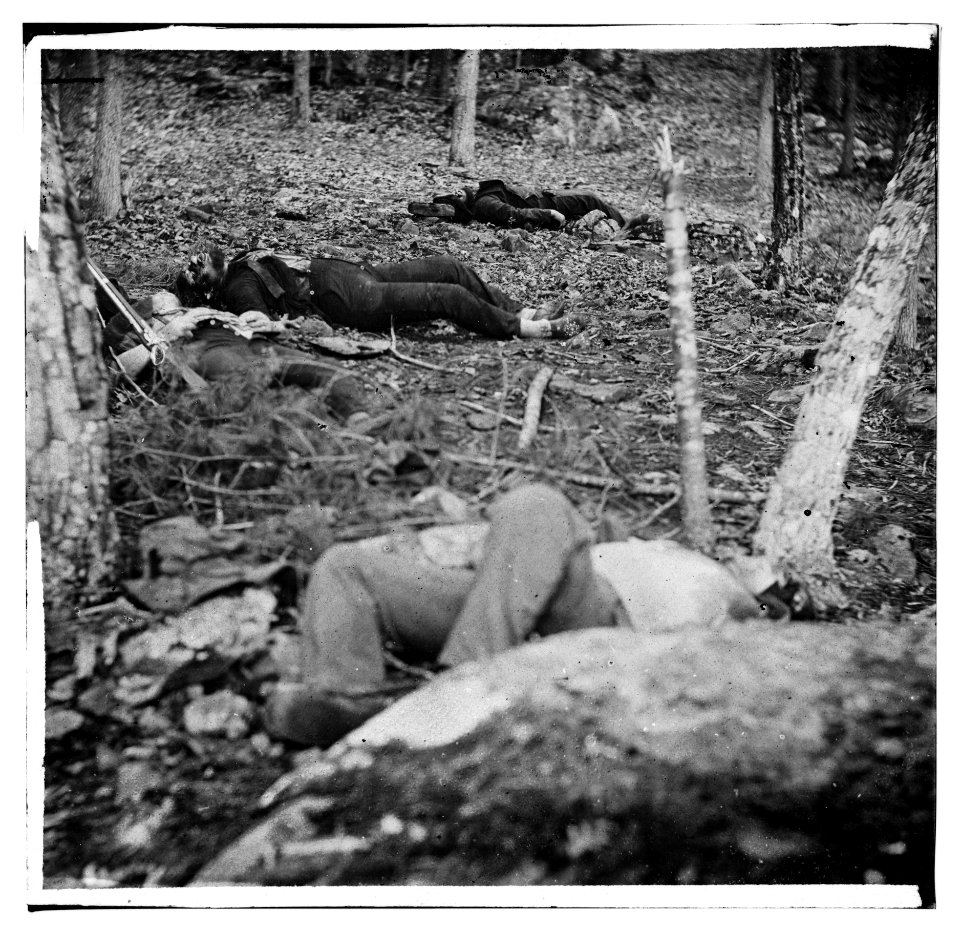 Gettysburg, Pa. Four dead soldiers in the woods near Little Round Top LOC cwpb.00877