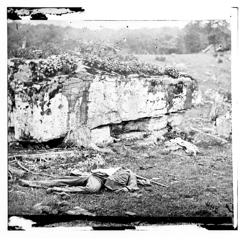 Gettysburg, Pennsylvania. Dead sharpshooter on the right of Confederate line LOC cwpb.00863
