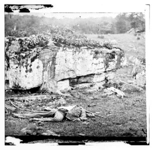 Gettysburg, Pennsylvania. Dead sharpshooter on the right of Confederate line LOC cwpb.00863