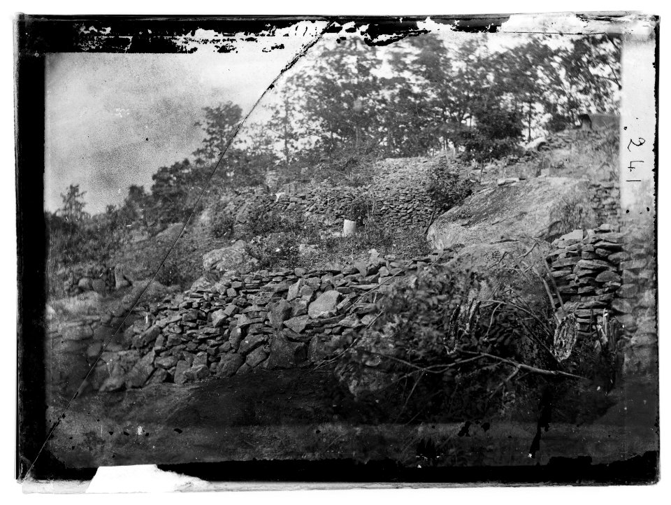 Gettysburg, Pennsylvania. View of breastworks on Round Top the hill which formed our extreme left LOC cwpb.00857