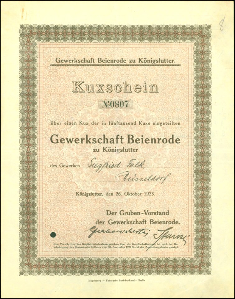 Gewerkschaft Beienrode 1923