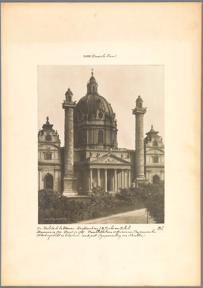 Gezicht op de Karlskirche te Wenen Wien, Carlskirche (titel op object), RP-F-00-3974