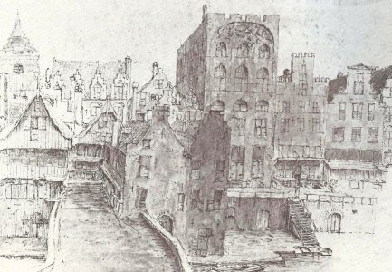 Gezicht op de westzijde van de Oudegracht en een gedeelte van de Snippenvlucht