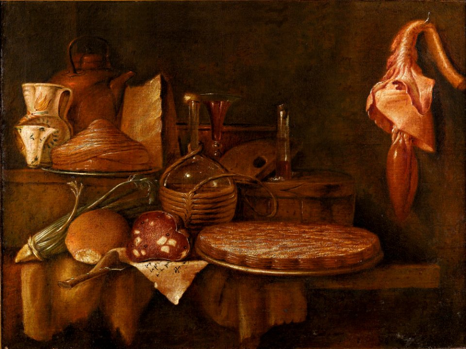 GIAN DOMENICO VALENTINO, Valentini (Roma 1639- 7 dicembre 1715), Natura morta di cibo su un tavolo