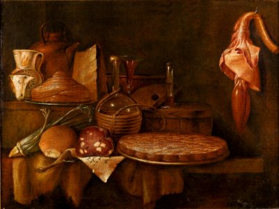 GIAN DOMENICO VALENTINO, Valentini (Roma 1639- 7 dicembre 1715), Natura morta di cibo su un tavolo
