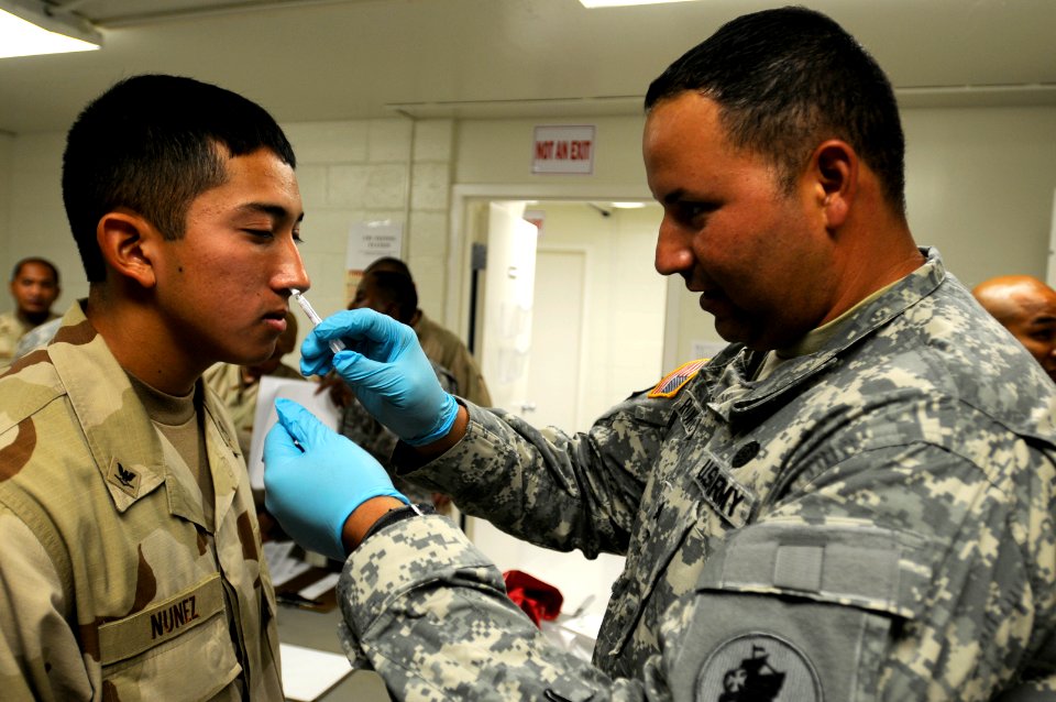 GI gets a nasal flu vaccination at Guantanamo