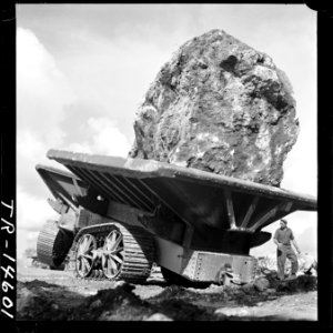 Giant seawall under construction by Seabees of the 76th Construction Battalion at Apra Harbor, Guam. When completed... - NARA - 520745