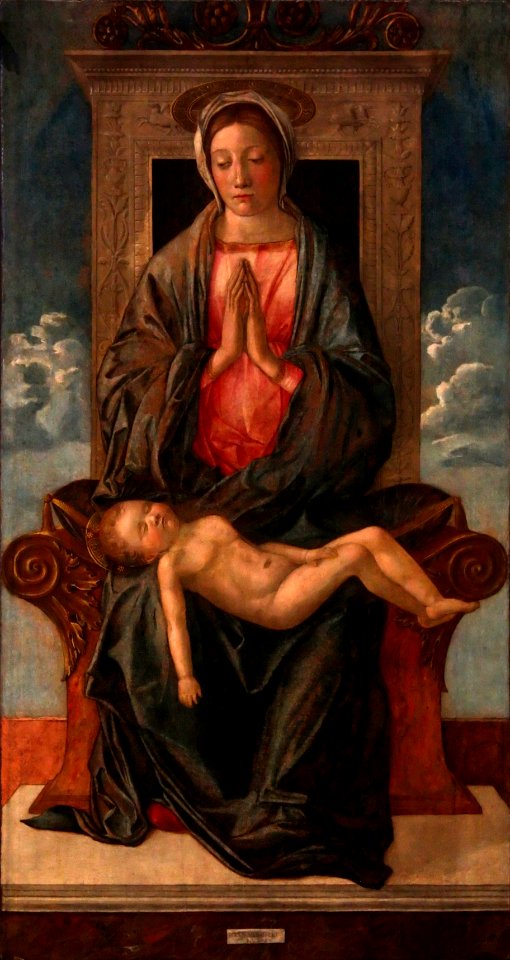 Giovanni Bellini - Madonna in trono che adora il Bambino dormiente