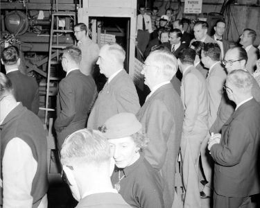 Giovanni Gronchi, Italy's President touring the Bevatron. Robert Gordon Sproul, UC Berkeley President (right). Photograph taken March 12, 1956 - NARA 22118438