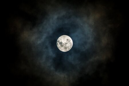 Halo full moon cloudy photo
