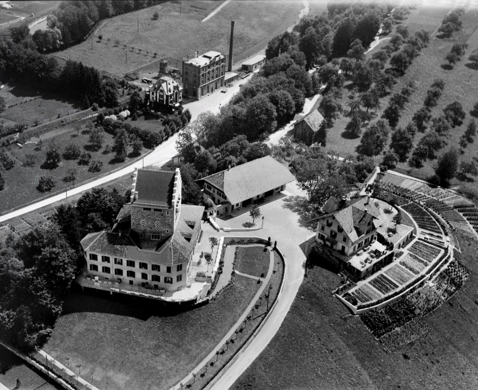 ETH-BIB-Uster, Schloss Uster und Wirtschaft mit Gemüsegarten-Inlandflüge-LBS MH01-001884
