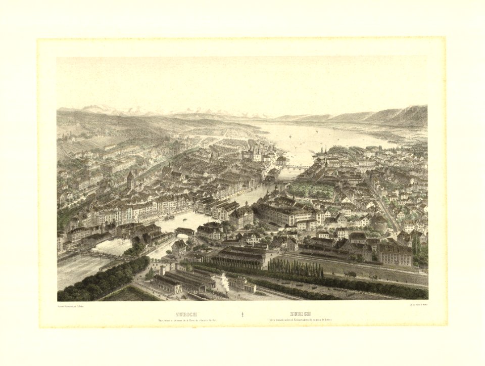 ETH-BIB-Zurich. Vue prise au dessus de la Gare du chemin de fer - Zurich. Vista tomada sobre el Embarcadero del camino de hierro.-Ans 03713-FL