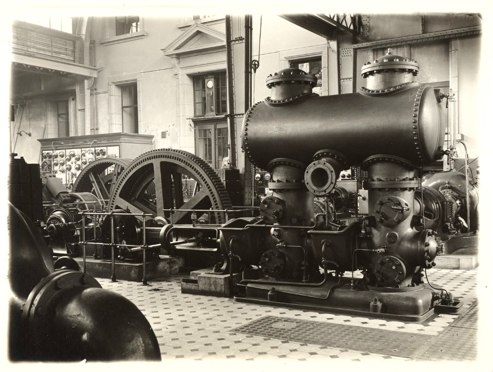 ETH-BIB-Zürich, ETH Zürich, Altes Maschinenlaboratorium, Maschinensaal, Hochdruckkolbenpumpe, Steuerungsmechanismus-Ans 01447