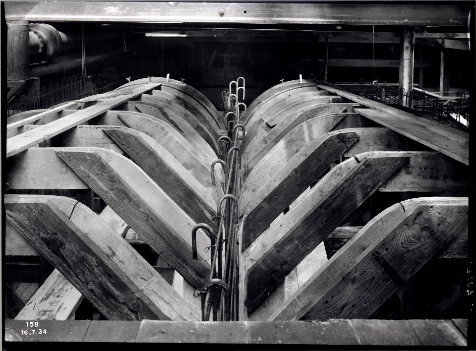 ETH-BIB-Zürich, ETH Zürich, Maschinenlaboratorium (ML), Institut für Aerodynamik, Schalung für Windkanal, Detail der Holzbalken-Ans 01418