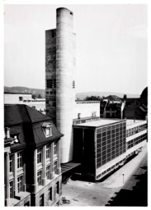 ETH-BIB-Zürich, ETH Zürich, Maschinenlaboratorium (ML), Fernheizkraftwerk (FHK), Hochkamin mit Kesselhaus und Textilmaschinenlaboratorium-Ans 00015