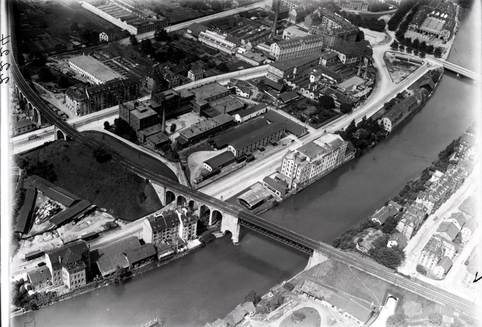 ETH-BIB-Zürich-Industriequartier, Aktienbrauerei, Löwenbräu aus 100 m-Inlandflüge-LBS MH01-002224