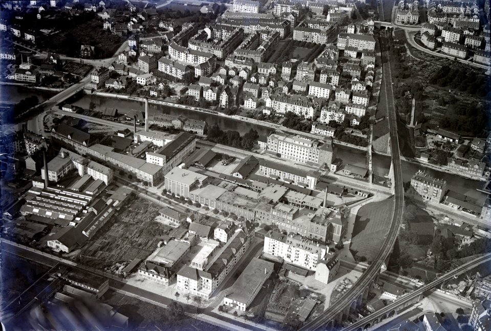 ETH-BIB-Zürich-Industriequartier, Löwenbräu, Seidenappretur-Inlandflüge-LBS MH01-006259