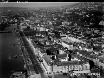 ETH-BIB-Zürich, Utoquai, Bellevue, Hotel Eden, Grossmünster, Hochschulen-Inlandflüge-LBS MH01-007151