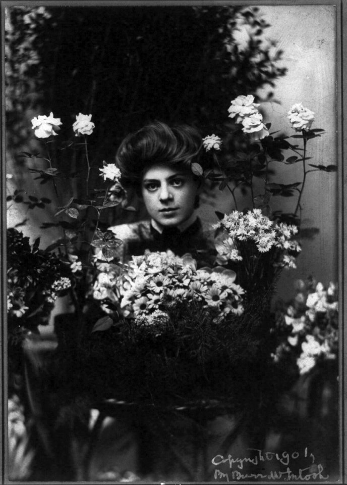 Ethel Barrymore, 1879-1959, head and shoulders, facing slightly left; behind bouquet of flowers LCCN2005684820