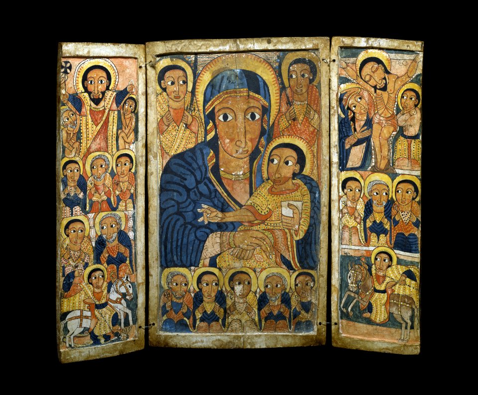 Ethiopian - Triptych Center Panel with Mary and Her Son and Christ Teaching the Apostles - Walters 367 - Open