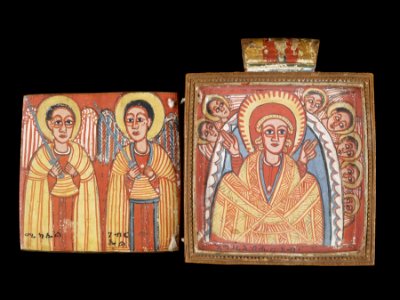 Ethiopian - Double-sided Diptych with Mary at Dabra Metmaq (Front); Saints (Back) - Walters 368 - Open A