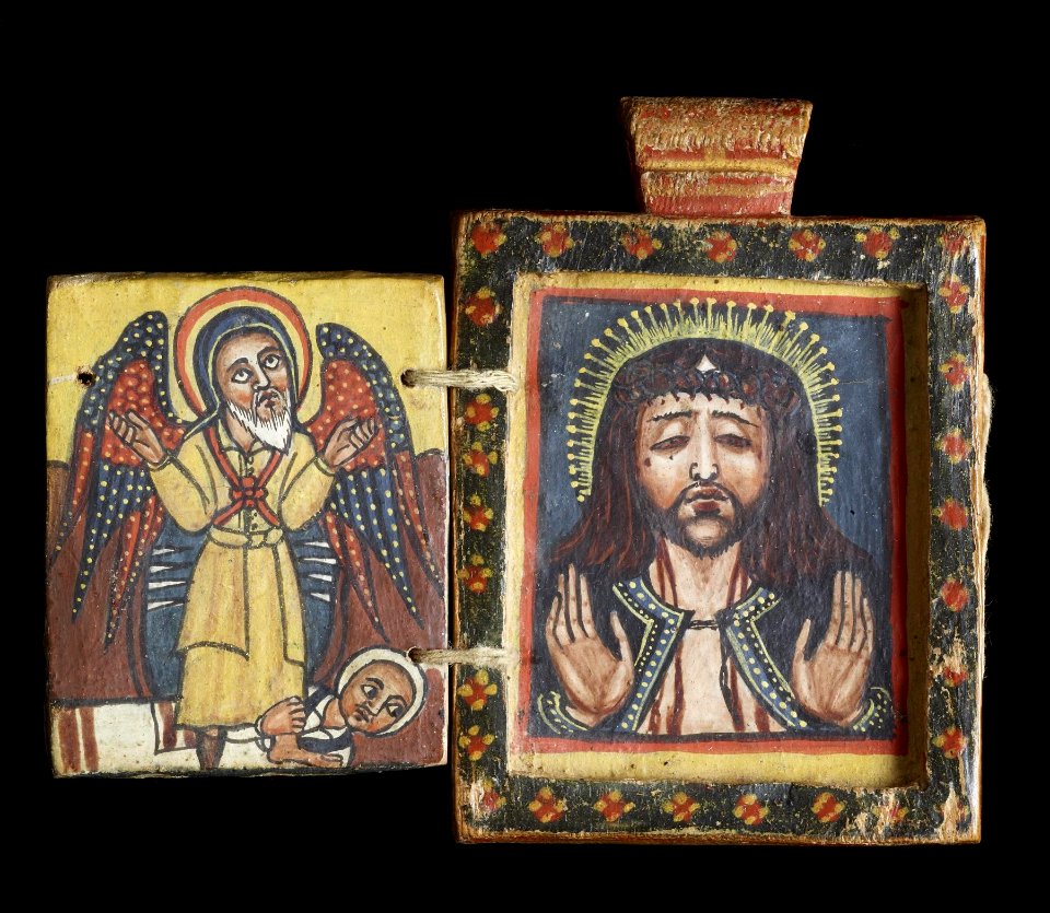 Ethiopian - Front of a Double-Sided Diptych with Mary and Her Son, and Saint George - Walters 365 - Open B
