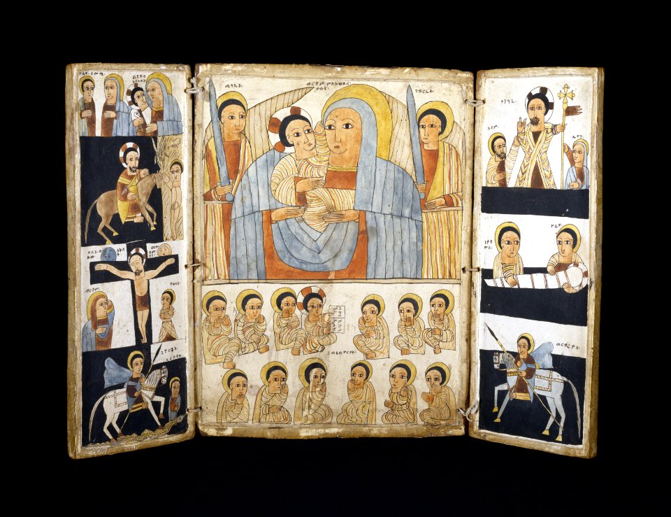 Ethiopian - Triptych with Mary and Her Son, Archangels, Scenes from Life of Christ and Saints - Walters 366 - Open