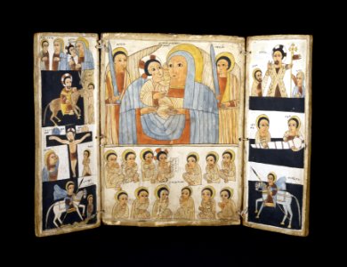 Ethiopian - Triptych with Mary and Her Son, Archangels, Scenes from Life of Christ and Saints - Walters 366 - Open