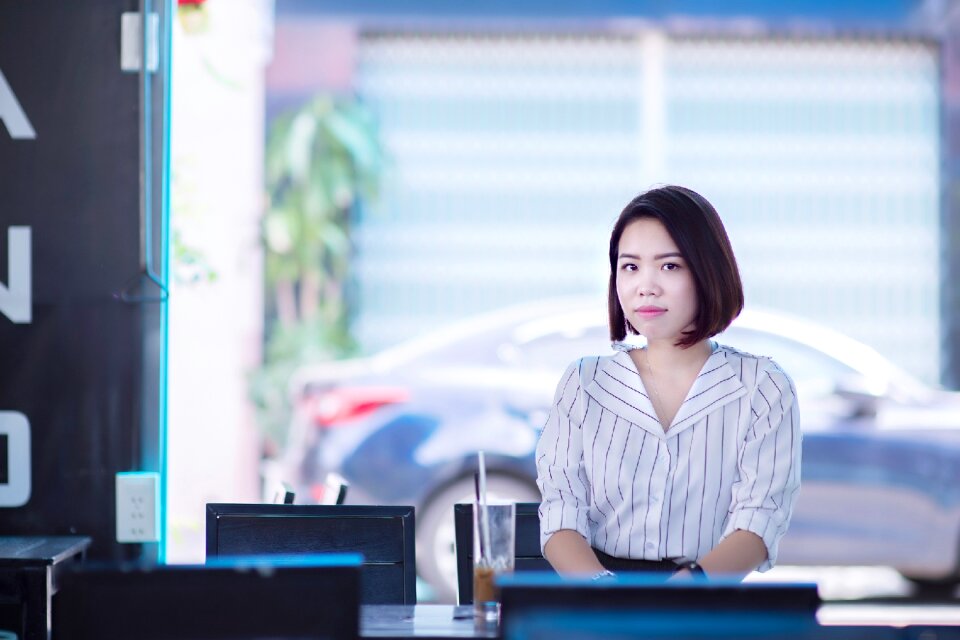 Woman communication blue computer