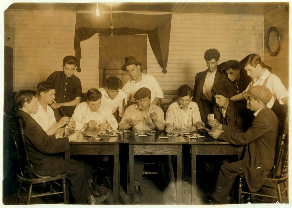 Evening recreation of the 'Young Holy Ghosters' - Ages 15 - 25, average is 18 - all mill workers - all Portuguese. Whole House on George Street. Great need of leadership. LOC cph.3b33434