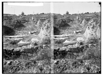 Excavations on the grounds of the Assumptionists (Jerusalem). Old Roman stairway, looking west LOC matpc.05092