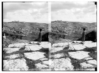 Excavations on the grounds of the Assumptionists (Jerusalem). The old stairway, looking east, showing Siloam LOC matpc.05093