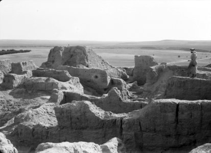 Excavations. Wady Ghazzeh (south of Gaza). Wady Ghazzeh mounds. Excavated section looking toward the open valley and the sea LOC matpc.15679