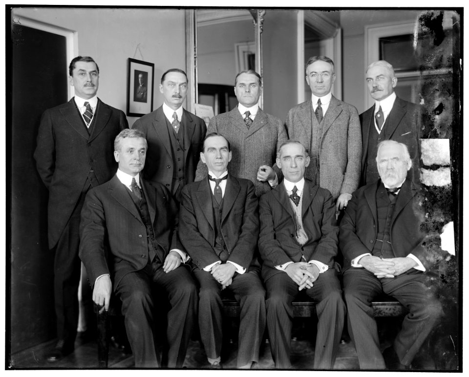 Excess Profits Advisory Board, 1st row, L to R- Hon. C. Hull, Daniel C. Roper, T.S. Adams; 2nd Row- E.T. Meredith, Wallace D. Simmimns, Stuart W. Crammer, J.E. Sterrett, S.R. Beetra LOC hec.13748