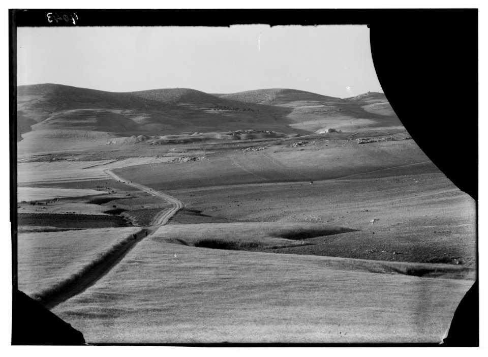 Excavations. Ain Shems (Beth Shemesh) on the Sharon Plain. Beth Shemesh from hills of Beit Jamal. Telephoto showing Zora to extreme right LOC matpc.03001