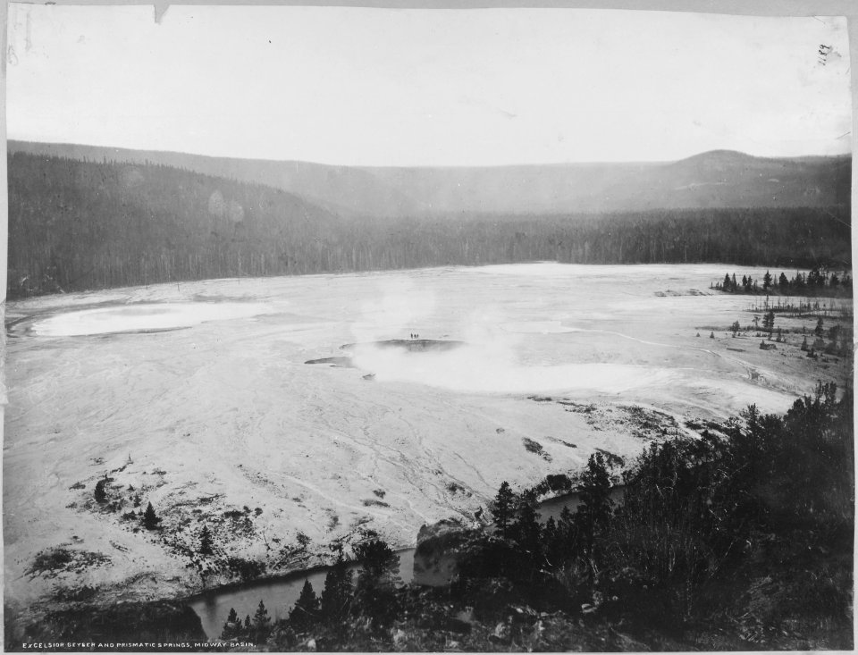 Excelsior and Prismatic Springs from above. Yellowstone National Park. - NARA - 517632