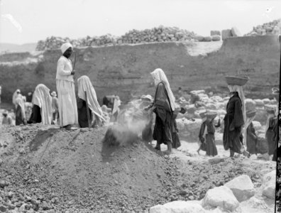 Excavations. Ain Shems (Beth Shemesh) on the Sharon Plain. The Egyptian 'task master' speeding up the workers LOC matpc.15687