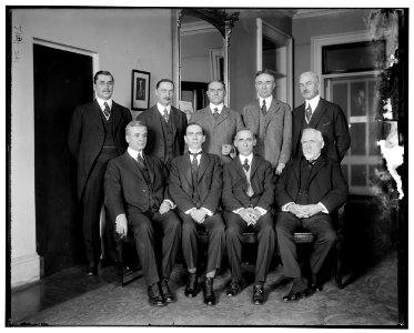 Excess Profits Advisory Board, 1st row, L to R- Hon. C. Hull, Daniel C. Roper, T.S. Adams; 2nd Row- E.T. Meredith, Wallace D. Simmimns, Stuart W. Crammer, J.E. Sterrett, S.R. Beetram LOC hec.13753