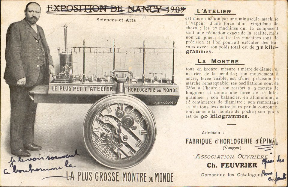 Exposition de Nancy 1909, La Plus Grosse Montre du Monde … CP 1616 PsurR