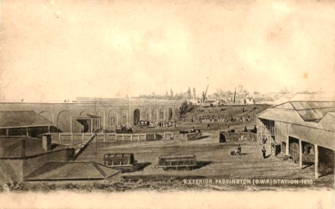 Exterior Paddington (GWR) station 1838 (postcard)